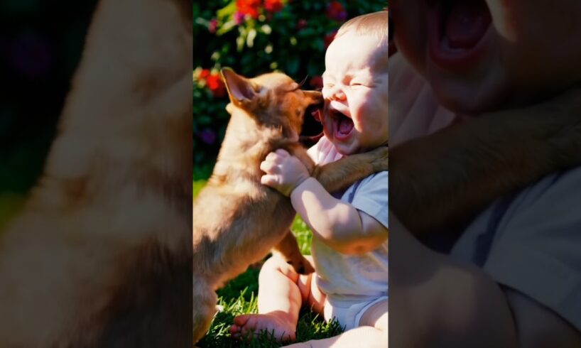 Cute Adorable baby playing with puppies  #ai #aishorts #cutebaby #cuteanimal #puppies #dog #aifun