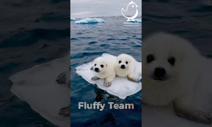 Cute Animals | 2 Fluffy Seal Babies Swimming on an Ice Plate #CuteAnimals #SealBabies #Wildlife