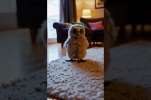 Cute baby owl playing at home