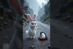 Cute rabbit rescued poor penguin  #rabbit #cat #kitten #funny #ai # CuteAnimals