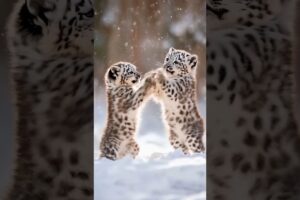 Cute snow leopard cubs are playing #shorts #snowleopard #babyanimals #aianimals