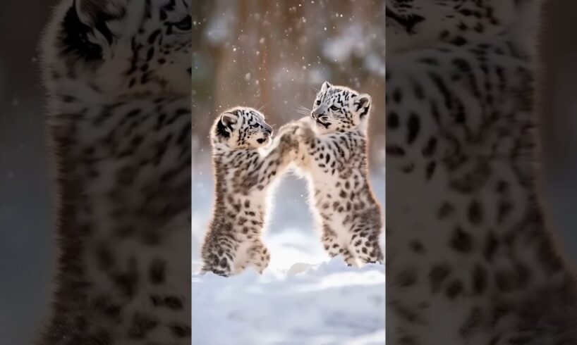 Cute snow leopard cubs are playing #shorts #snowleopard #babyanimals #aianimals