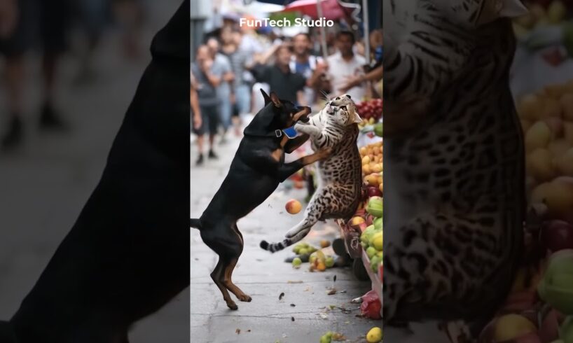 🐕⚡ Doberman vs Ocelot – Wild Street Fight in Rio #animals #animal #dog #dogs #cat #shorts #short