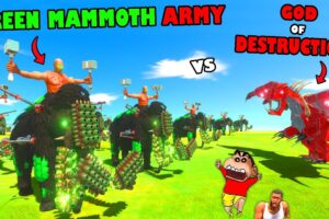 GREEN MAMMOTH ARMY vs GOD OF DESTRUCTION in Animal Revolt Battle Simulator with SHINCHAN and CHOP