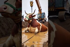 Heavy cow stuck in muddy well takeout by rescue team🙏 #humanity #cow #rescueanimals #animals #help