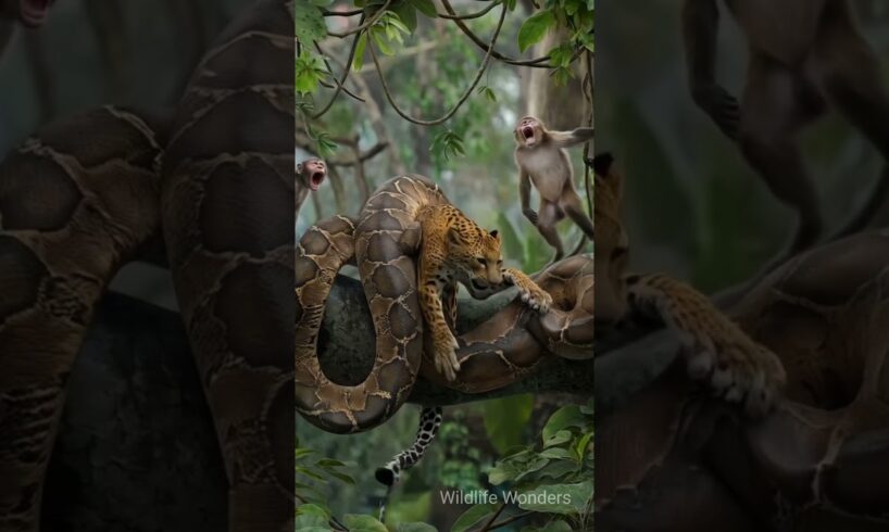 Leopard vs Python: Intense Jungle Battle! #animals #animallife #wildanimals #wildlife