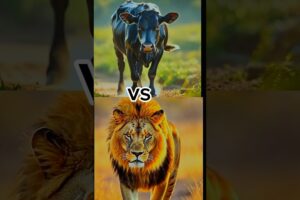 Lion vs Black Dog, Goat, and Cow: Wild Animal Fight Showdown" Lion vs Black Animals #shorts