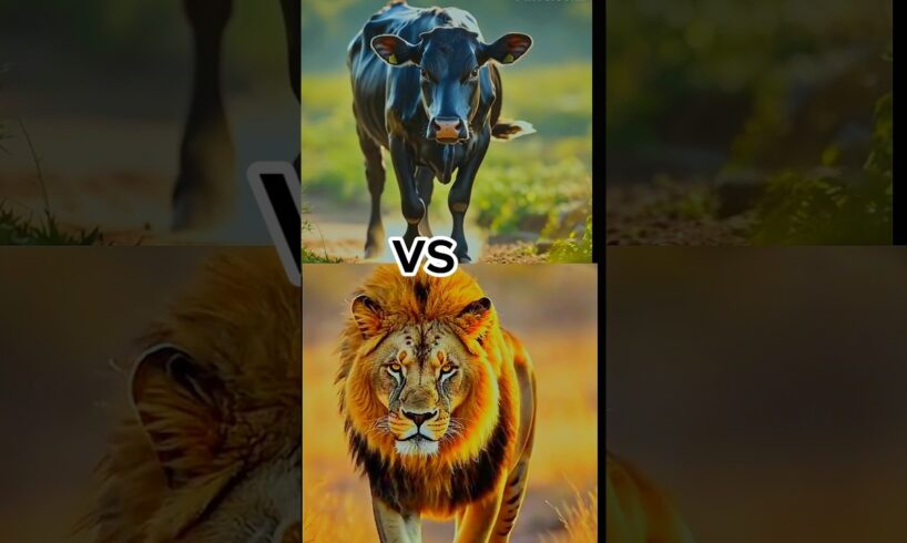 Lion vs Black Dog, Goat, and Cow: Wild Animal Fight Showdown" Lion vs Black Animals #shorts