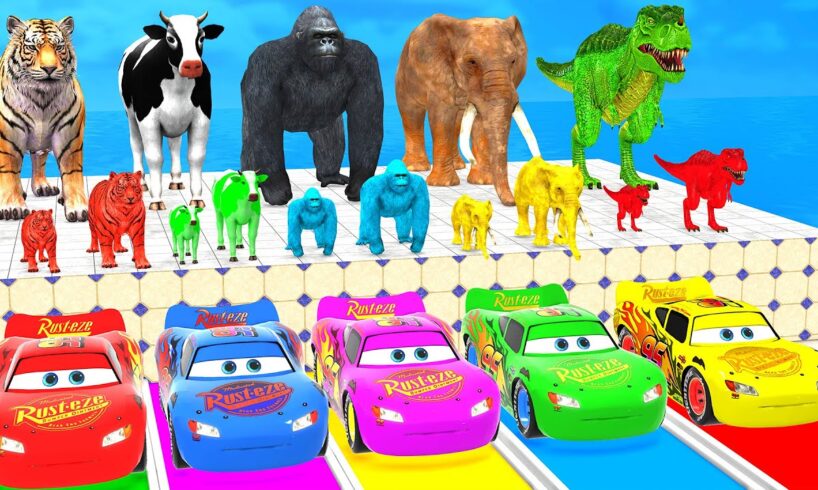 Paint Animals Cow,Elephant,Tiger,Gorilla,Dinosaur Paint Wild Animal Crossing Fountain Animation 2025