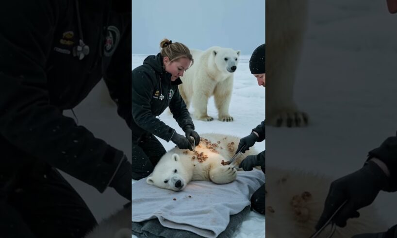 Polar Bear Mom Saves Injured Cub from Parasites & Barnacles #PolarBear #animals #wildlife #shorts