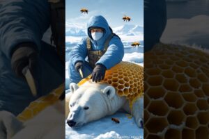 Polar bear rescued from bees by rescue team #bear #polarbear #bee #rescue #rescueteam #NorthPole