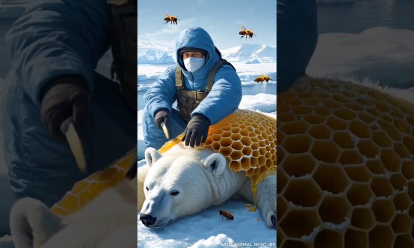 Polar bear rescued from bees by rescue team #bear #polarbear #bee #rescue #rescueteam #NorthPole