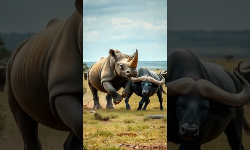 Rhino vs Buffalo - Brutal Clash of Titans