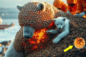 Smart White BEAR CUB find RESCUE TEAM to save MOTHER Covered in Millions of Barnacles & Parasite Bee