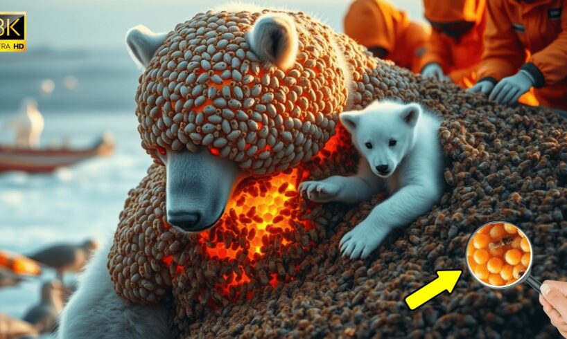 Smart White BEAR CUB find RESCUE TEAM to save MOTHER Covered in Millions of Barnacles & Parasite Bee