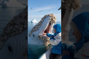 The old woman helped a white whale remove the clams from the whale's body