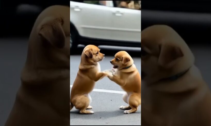 Two Cute Puppies are dancing in the street #dog #puppy #puppies #cuteanimal #youtubeshorts #youtube