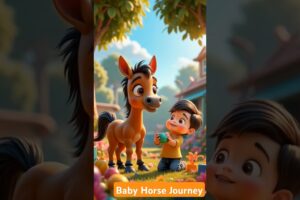 Baby Horse and the kid playing toys #shorts #cute #cartoon #animals #horse