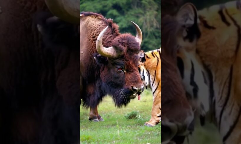 Bison and Tiger fight each other...#animal #bison #tiger #wildlife