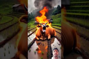 Cow 🐄 body caught fire 🔥 village people saved it #cow #cartoon #animalfamily #shorts #trending #ai