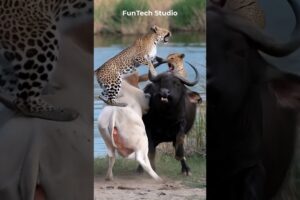 🐄🐃 Cow vs Buffalo Vs Leopard Fight Turns Wild🐆#animals #shorts #short #nature #trending #viralvideo