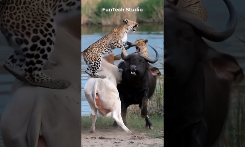 🐄🐃 Cow vs Buffalo Vs Leopard Fight Turns Wild🐆#animals #shorts #short #nature #trending #viralvideo