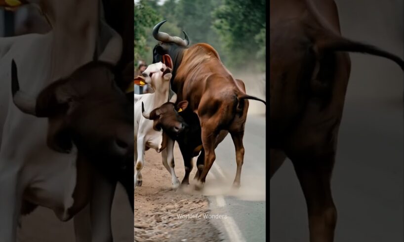 Cows and a Buffalo Fight #animalworld #animals #nature #animallover #animalsong #shorts #wildlife