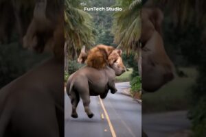 Lion's Acrobatic Stunt Over a Rhino #animals #lion #rhino #wildlife #shorts #youtubeshorts #trending