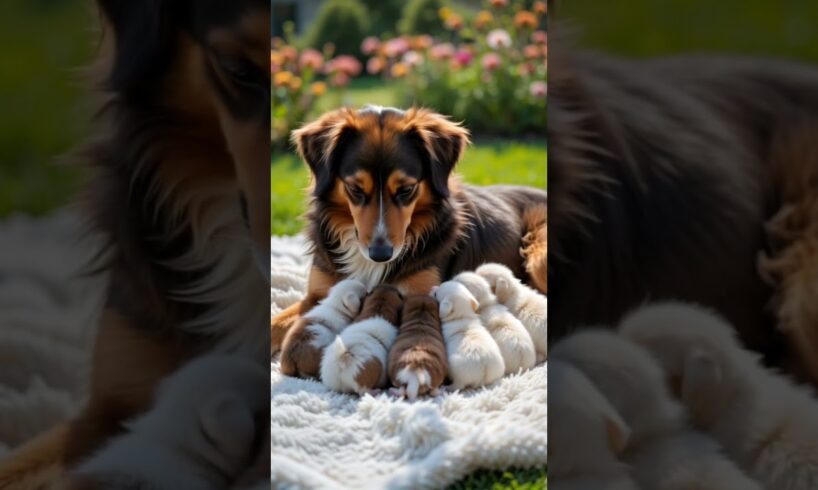 Most adorable mother feeding her cute puppies  #cuteanimals #puppy #cute #cutepup