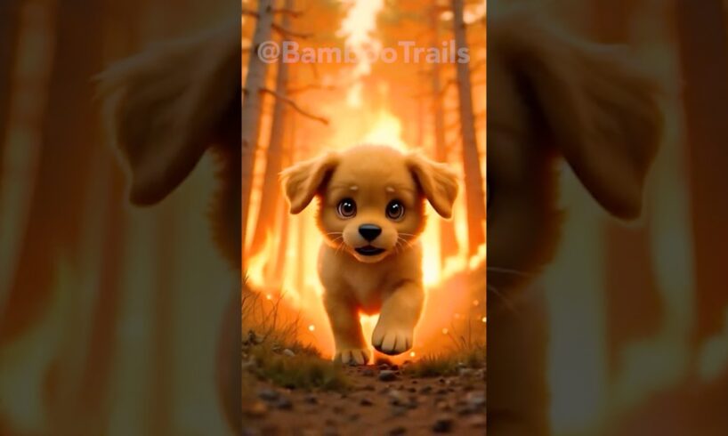 Puppy rescued from forest fire by panda