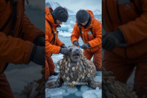 Rescuers team cleaning barnacles and saved life.#animals #rescue #wildlife #ocean