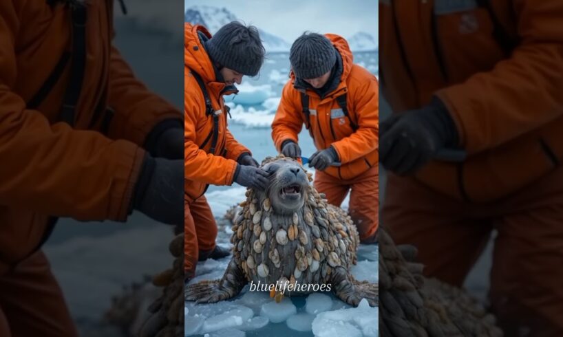 Rescuers team cleaning barnacles and saved life.#animals #rescue #wildlife #ocean