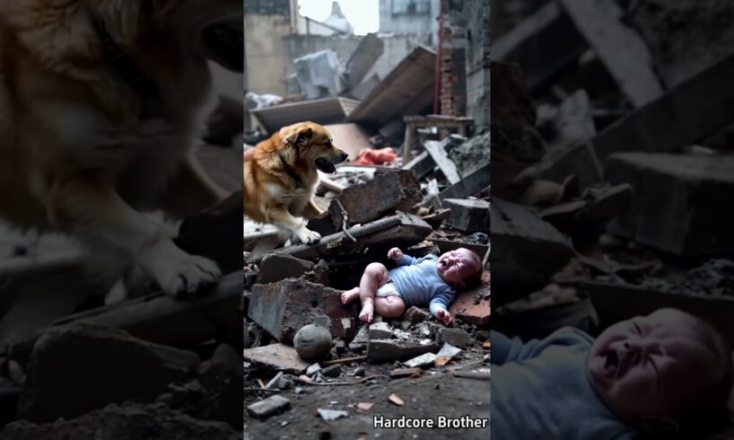 Smart dog rescues baby trapped in ruins #dog  #cute#shorts #pets