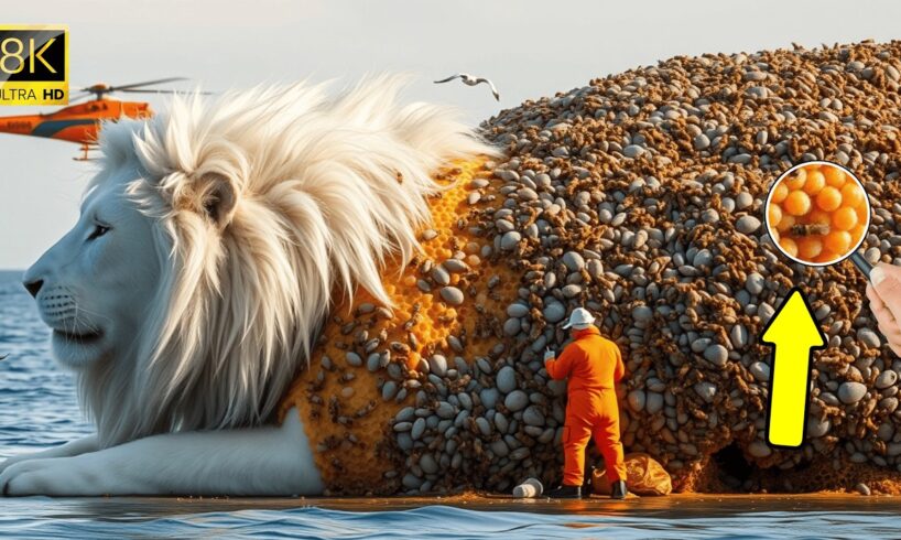 White LION Covered in Millions of Barnacles & Parasites Bee Saved by Heroic Rescue Team rescue