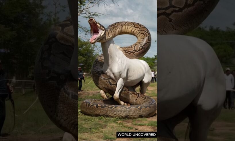 Wildlife Attack Caught on Camera! Man Saves Horse from Giant Snake #shorts