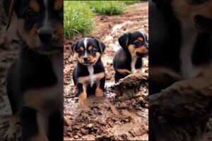 cute puppies playing in muddy waters #dog #puppy #dogs #pets #youtubeshorts #trending #shorts